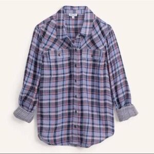 Splendid women’s soft long sleeve button down Plaid Shirt